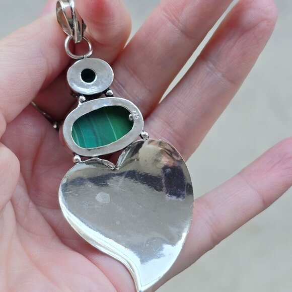 Emerald ✦ Green Lace Agate ✦ Swiss Blue Topaz Heart Pendant 925 Sterling NWT - Picture 15 of 16